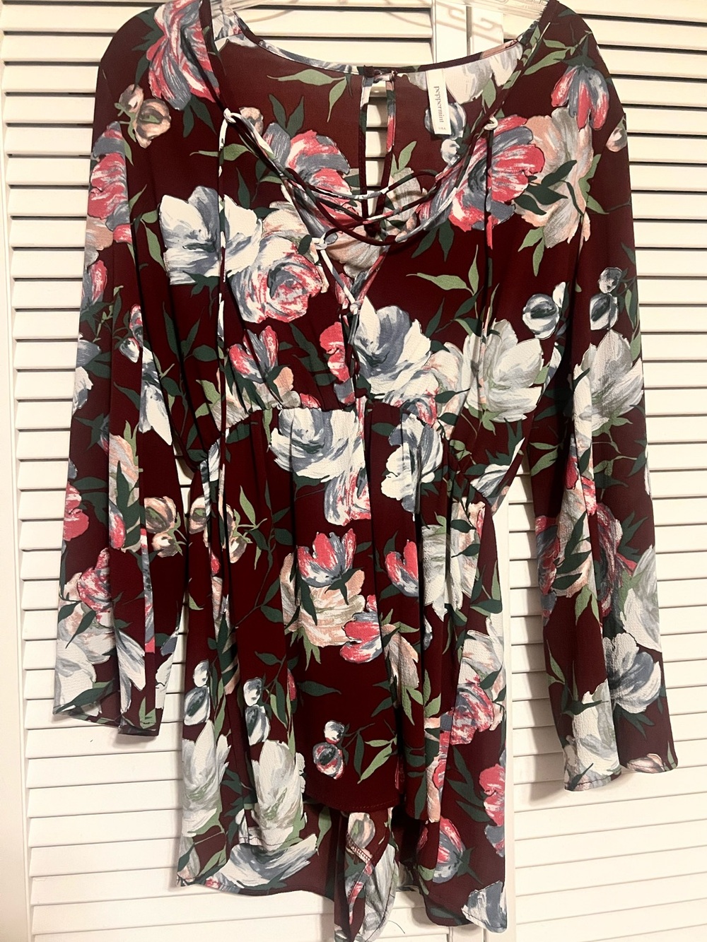 Peppermint Floral Lace-Up Burgundy Women’s Romper